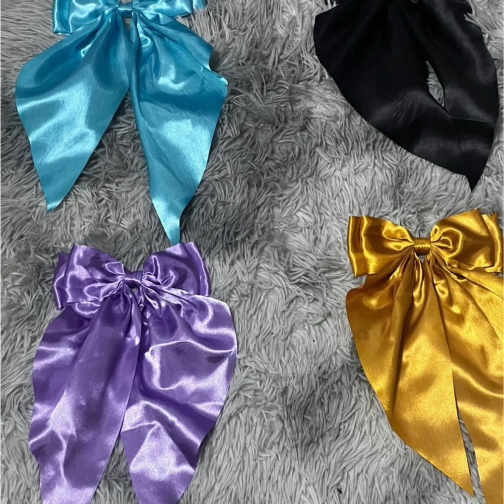10 pk Satin Hair Bows in Blue, Black, Purple, Gold and more with Barrette clip